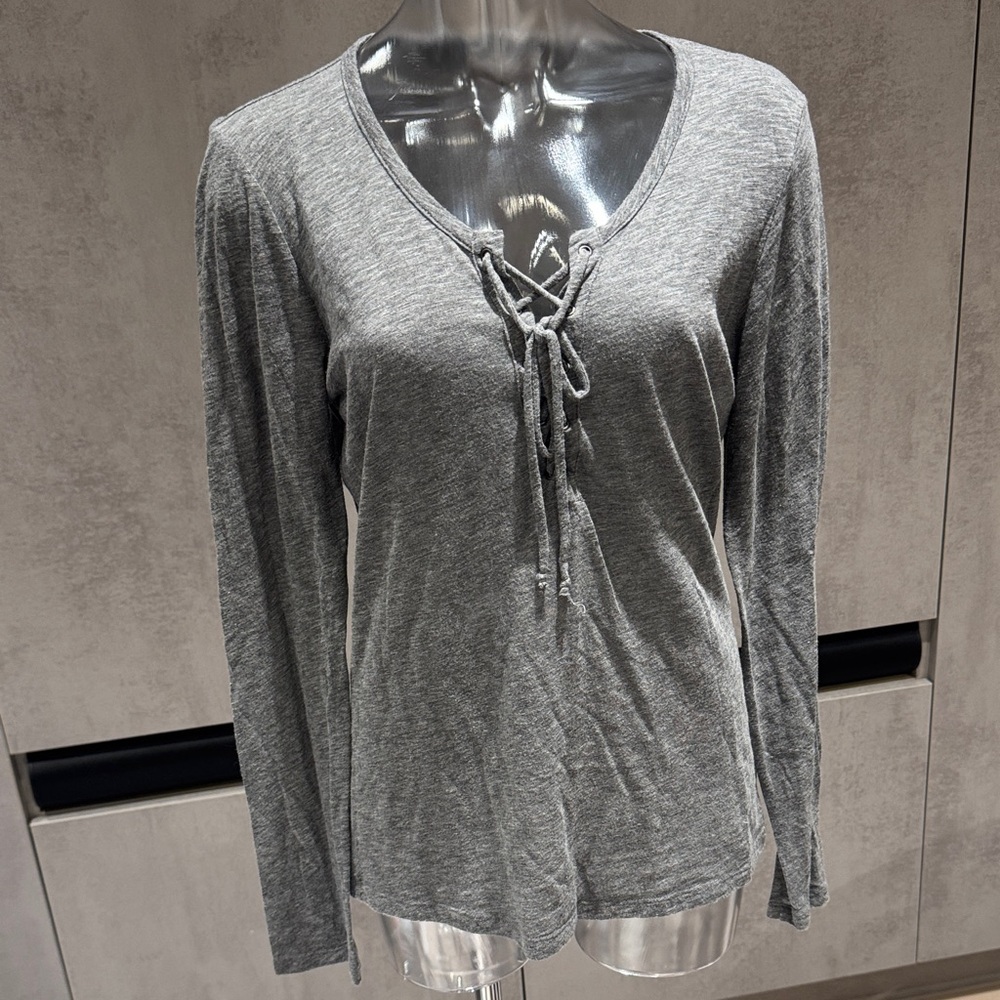 Velvet by Graham & Spencer Gray Lace-Up Long Sleeve Top